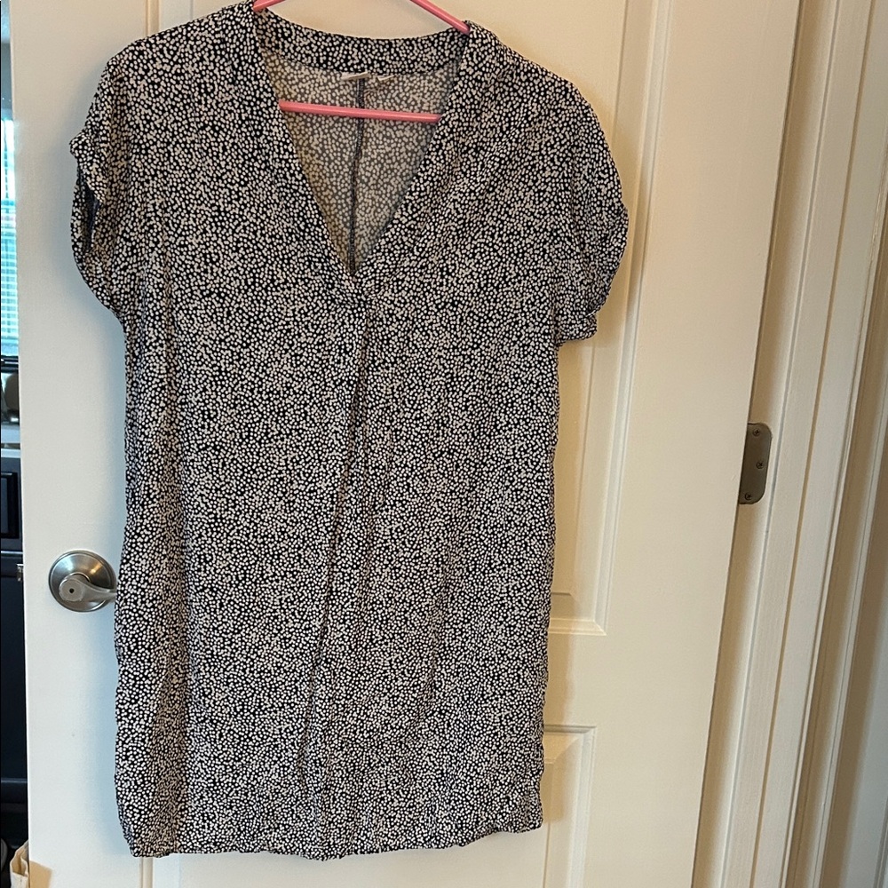 Women's Navy Blue and White Polkadot V-Neck Patterned Summer Dress GAP